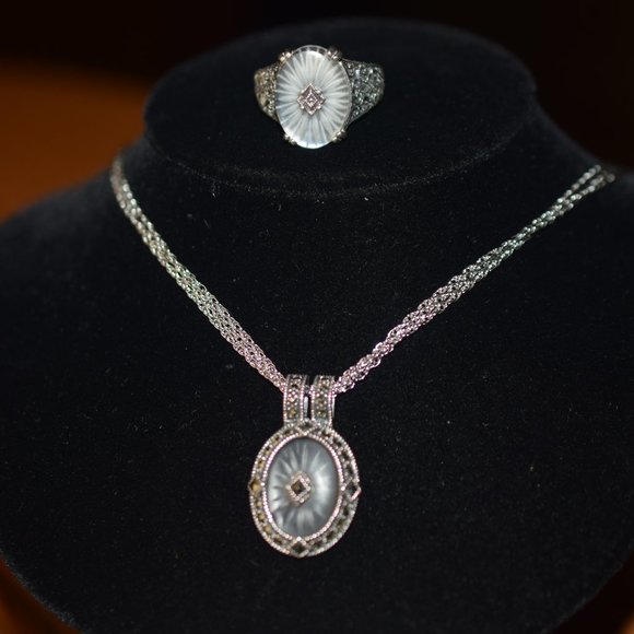 Vintage Sterling Silver Judith Jack Camphor Necklace & Earrings Set Plus Ring - Picture 2 of 16